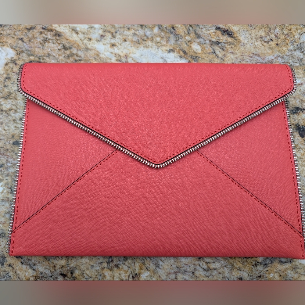Rebecca Minkoff Neon Pink Leo Leather Clutch NWOT
